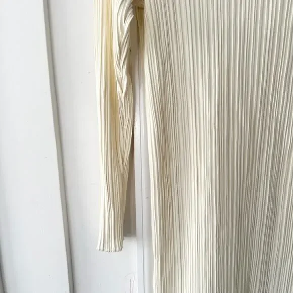 Anine Bing Kira Buttercream Padded Shoulder Accordion Pleated Shift Dress Small